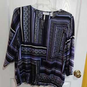 Chico's Purple and Black Patterned Blouse